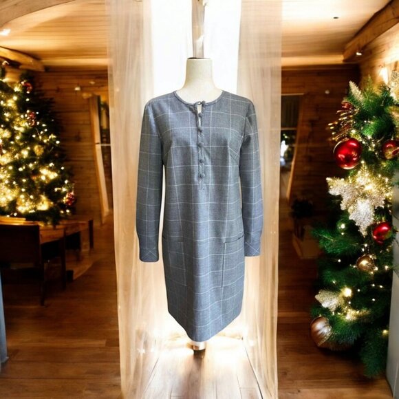 Lela Rose Dresses & Skirts - NWT Lela Rose Pearl Chestnut Plaid Wool Full Sleeve Dress Size 16